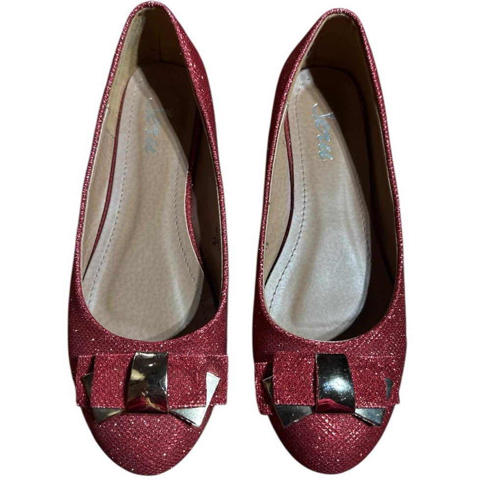 BNWOB Jeru Belinda Red Glitter Sparkle Flat Shoes 7.5 Wizard of Oz Shoes 7.5 - Picture 6 of 7